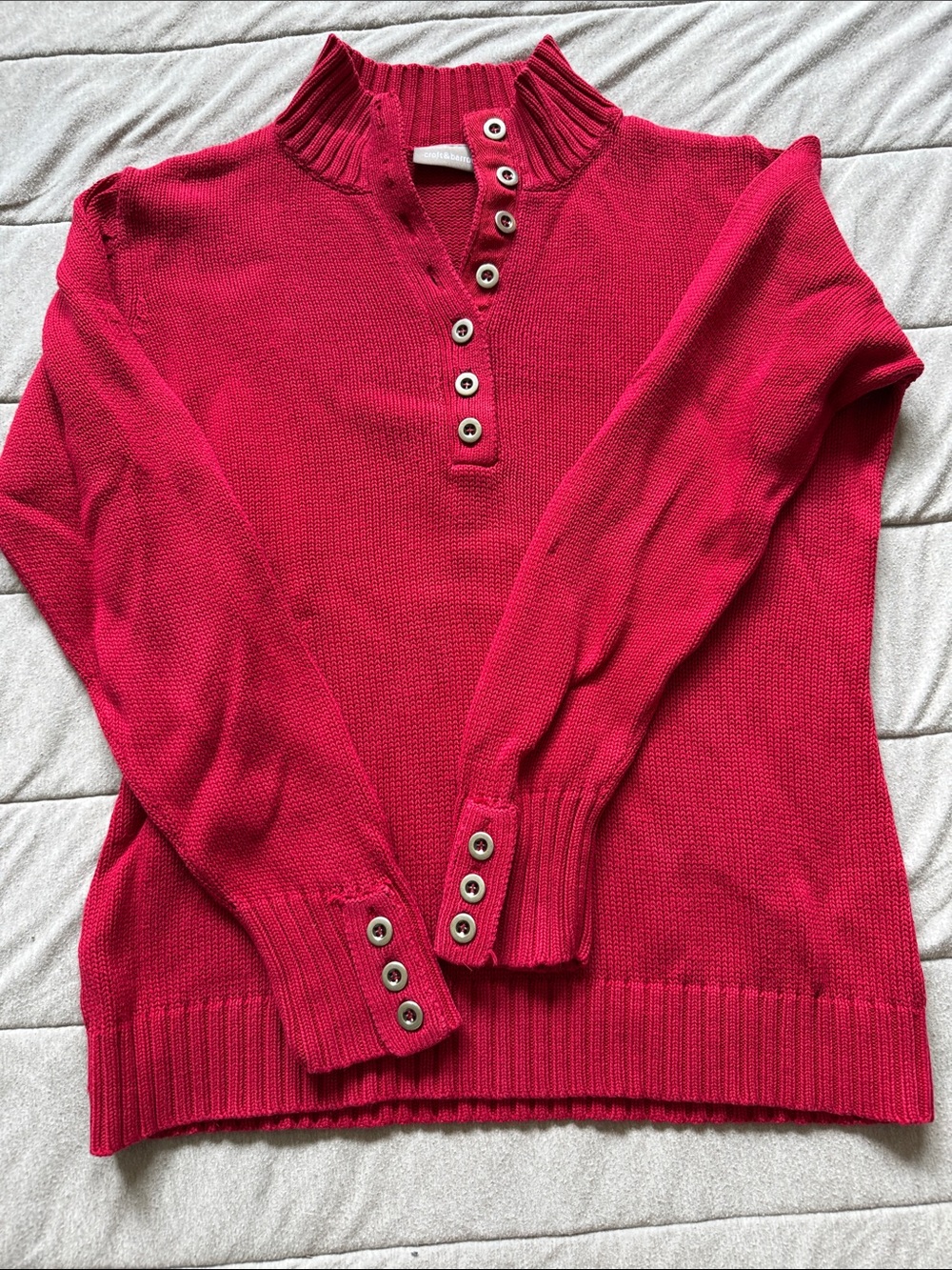 croft & barrow Red Button-Placket Mock Neck Sweater